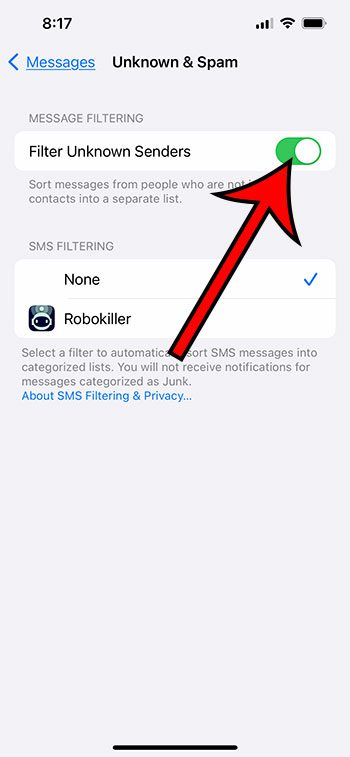 how to filter unknown senders on an iPhone 13