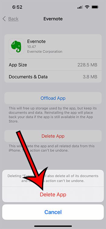 tap Delete App again to confirm