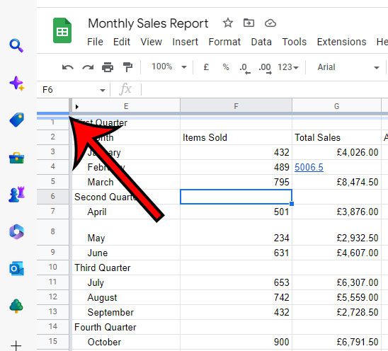 float a Google Sheets row by dragging