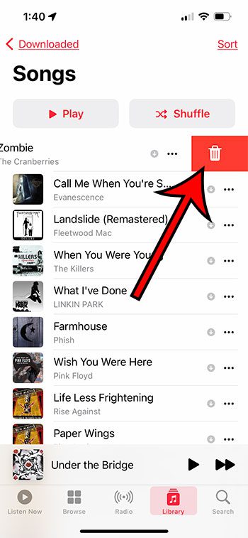 How to delete the downloaded song from iPhone 13