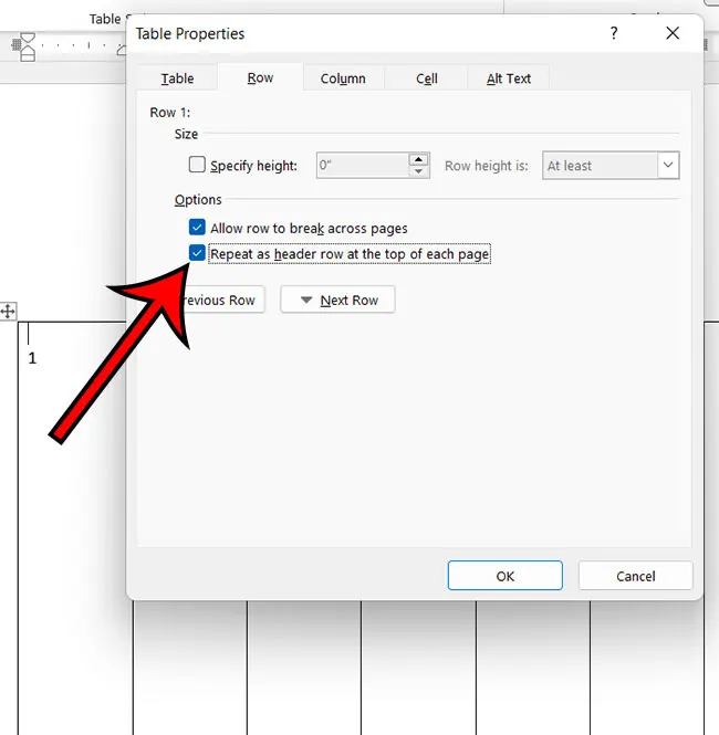 how to repeat header on each page in Word table