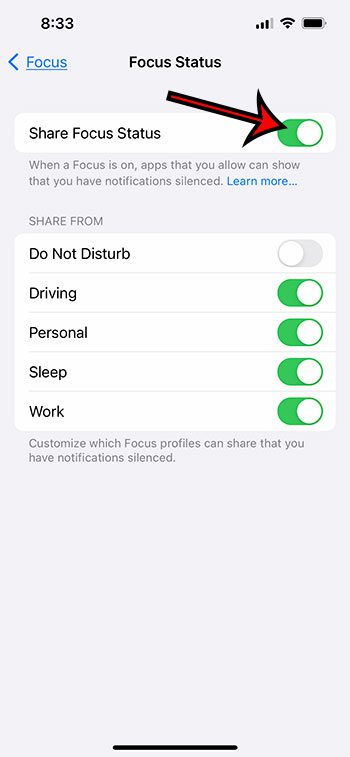 how to share focus status on iPhone 13