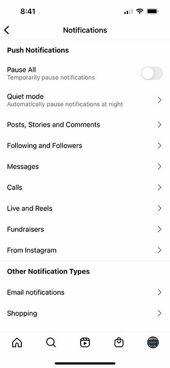 adjust the Instagram settings