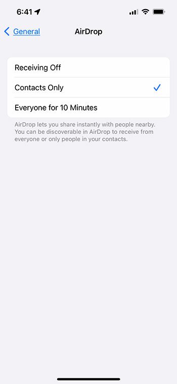 change iPhone AirDrop setting