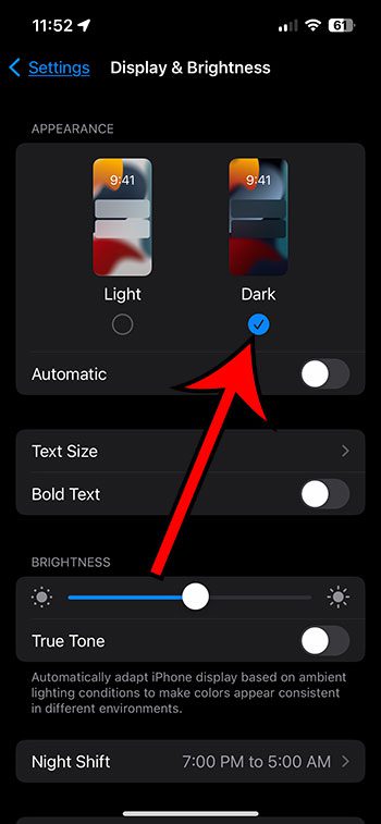 How to enable dark mode in iPhone 13 settings