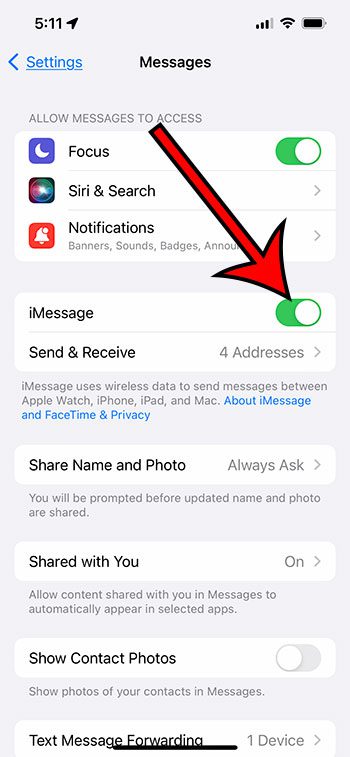 cómo habilitar iMessage en iPhone 13