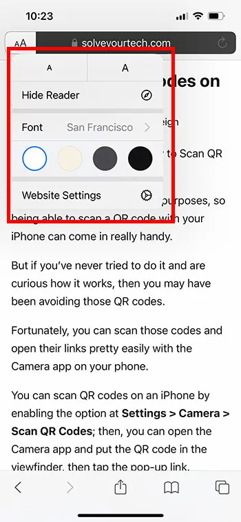 cómo desactivar o personalizar el modo lector en el iPhone 13