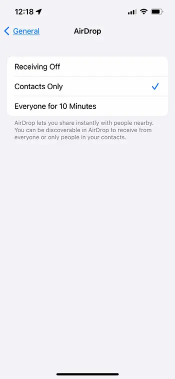 iPhone AirDrop setting