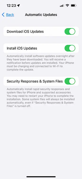 iPhone automatic iOS updates setting