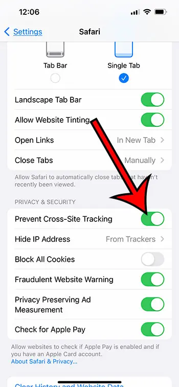 how to prevent cross-site tracking on an iPhone 13