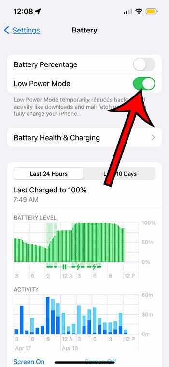 iPhone Low Power Mode setting