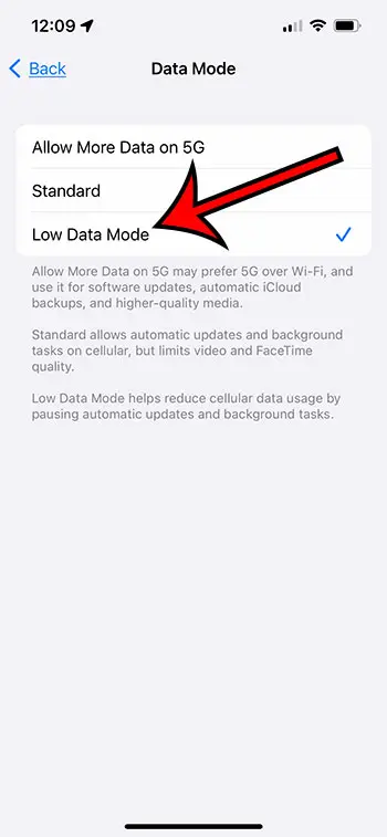 iPhone Low Data Mode setting