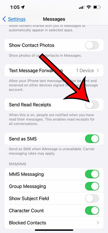 how to turn off read receipts on an iPhone