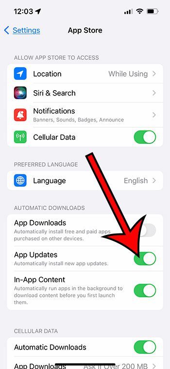 how to enable automatic app updates on an iPhone 13