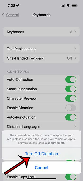 confirm the iPhone dictation setting change