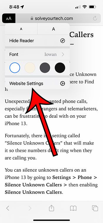ajustar la configuración del modo de lector de IPhone Safari