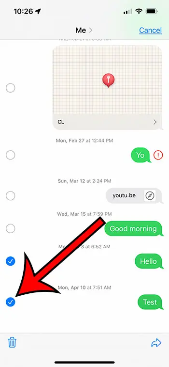 tap the circle next to each message to delete