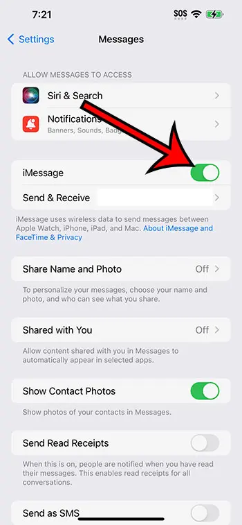 cómo habilitar iMessage en iPhone 14
