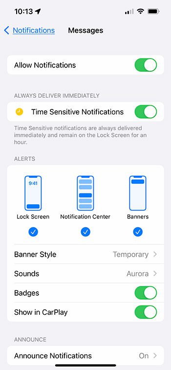 how to change message notifications on iPhone 13