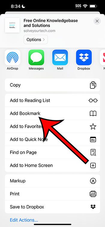 choose the Add Bookmark option