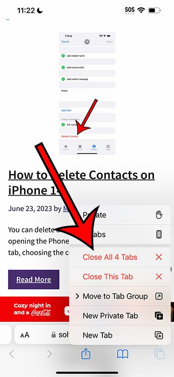 how to close all tabs on iPhone 14