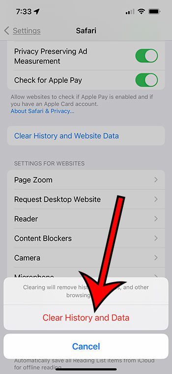 select Clear History and Data