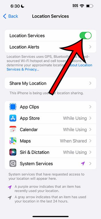 turn off Location Services