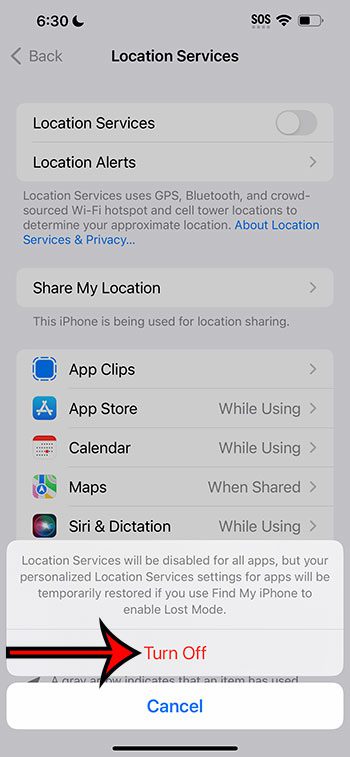 how to turn off location on iPhone 14