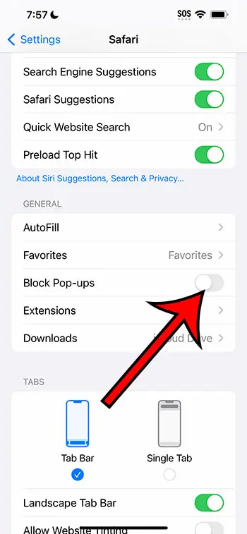 how to turn off pop up blocker on iPhone 14
