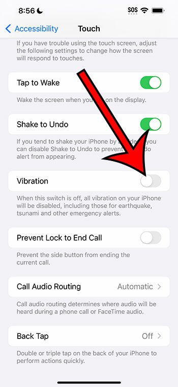 how to turn off vibration on iPhone 14
